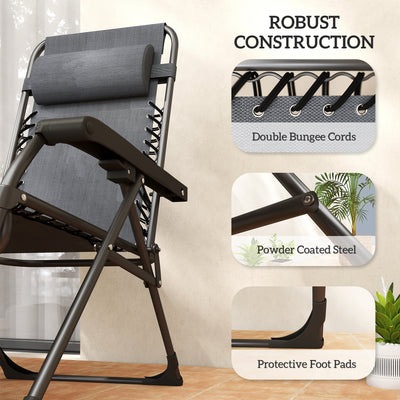 Outsunny Zero Gravity Chairs Set of 2, Folding Sunloungers Reclining Garden Chairs with Cup Holder, Headrest, Dark Grey 