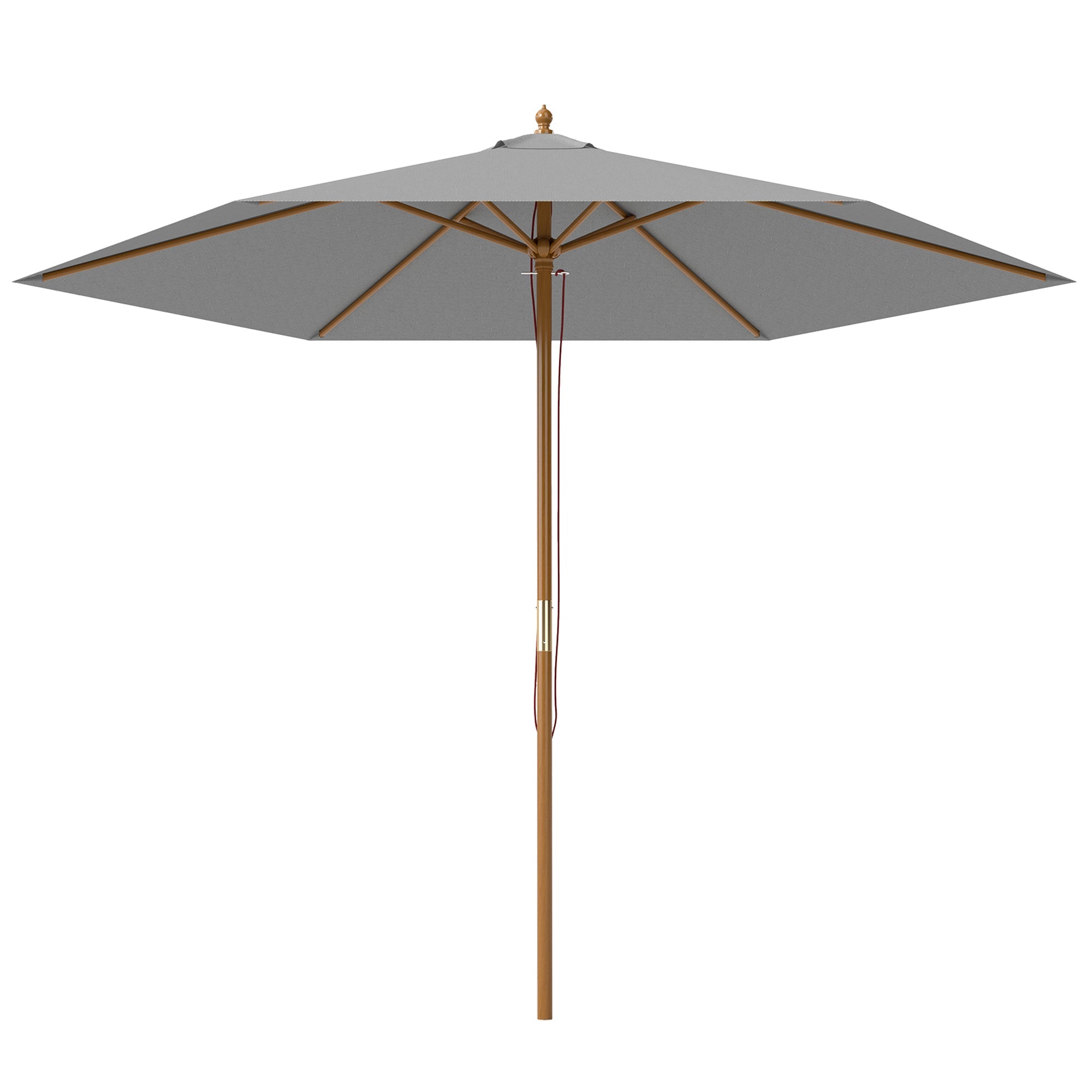 Outsunny 2.5m Wood Garden Parasol Sun Shade Patio Outdoor Wooden Umbrella Canopy Light Grey 