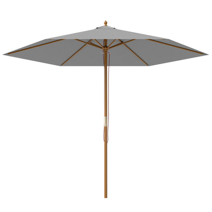 Outsunny 2.5m Wood Garden Parasol Sun Shade Patio Outdoor Wooden Umbrella Canopy Light Grey 