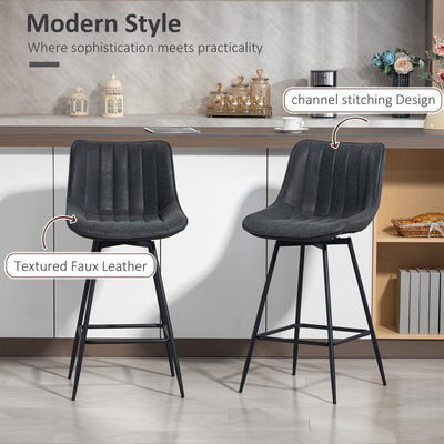 HOMCOM Set of 2 PU Leather Swivel Bar Stools - Black 