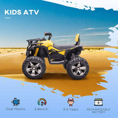 HOMCOM 12V Quad Bike ATV with LED Lights, Music, Backrest, Forward, Backward, Yellow 