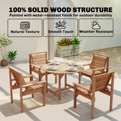 Outsunny 5 Pieces Garden Dining Set with Parasol Hole, Round Outdoor Table and Chairs, 4 Seater Wooden Garden Furniture, Natural 