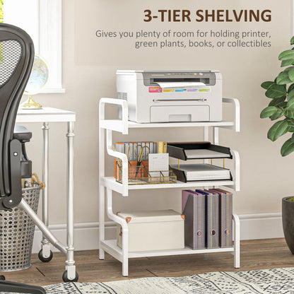 HOMCOM 3-Tier Printer Stand with Storage Shelves, Printer Table, 55 x 40 x 77cm Printer Shelf for Home Office, Study, White 