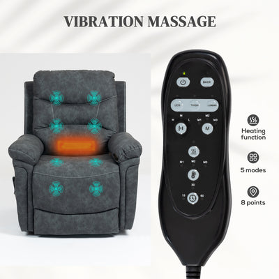HOMCOM Power Lift Recliner Chair with Vibration Massage, Heat, USB - Grey 