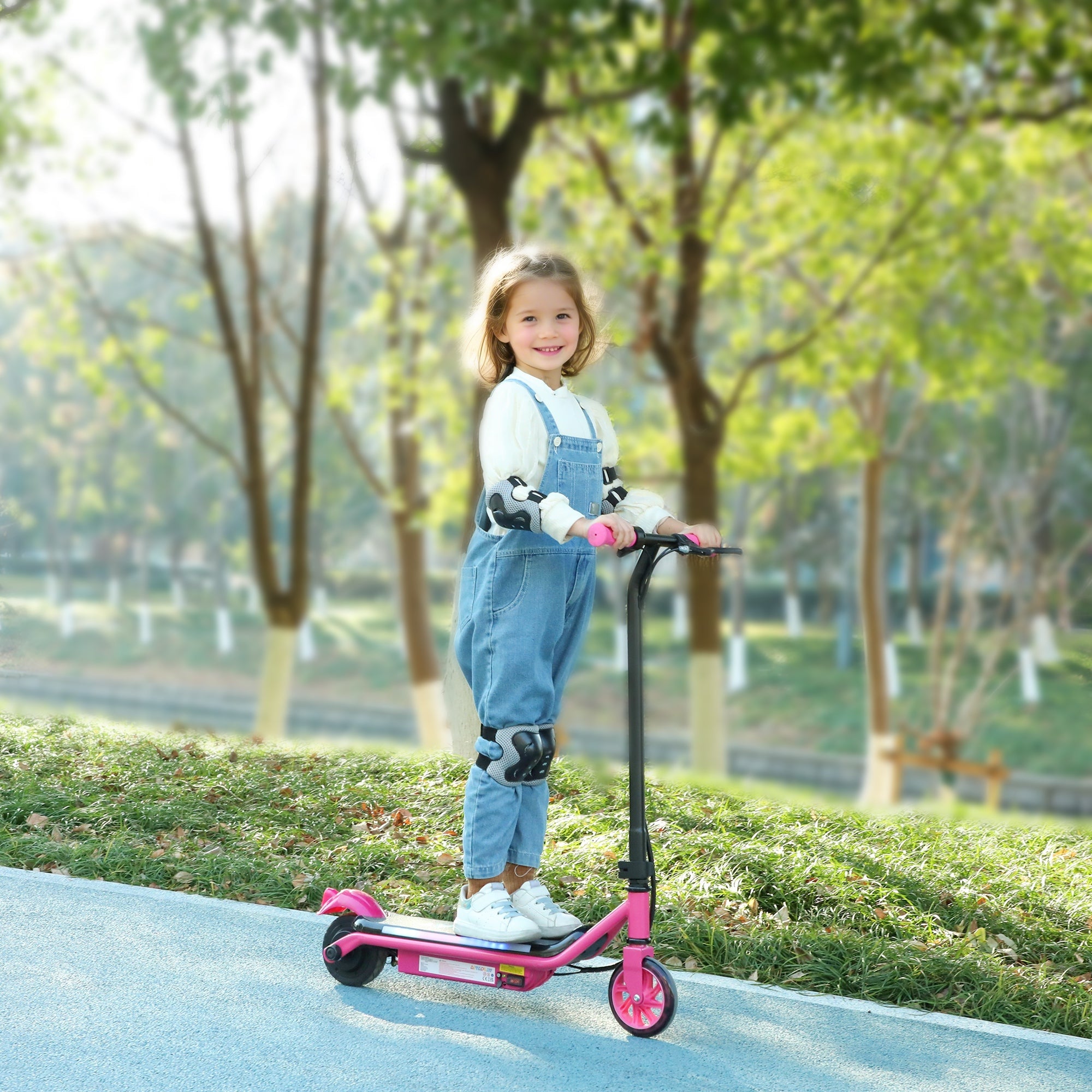 AIYAPLAY Electric Scooter for Kids Ages 6-14, with Dual Brakes, Flash Wheel and Colourful Light, Kids Electric Scooter E Scooter, Up to 12 KM/H & 10 KM, Pink 