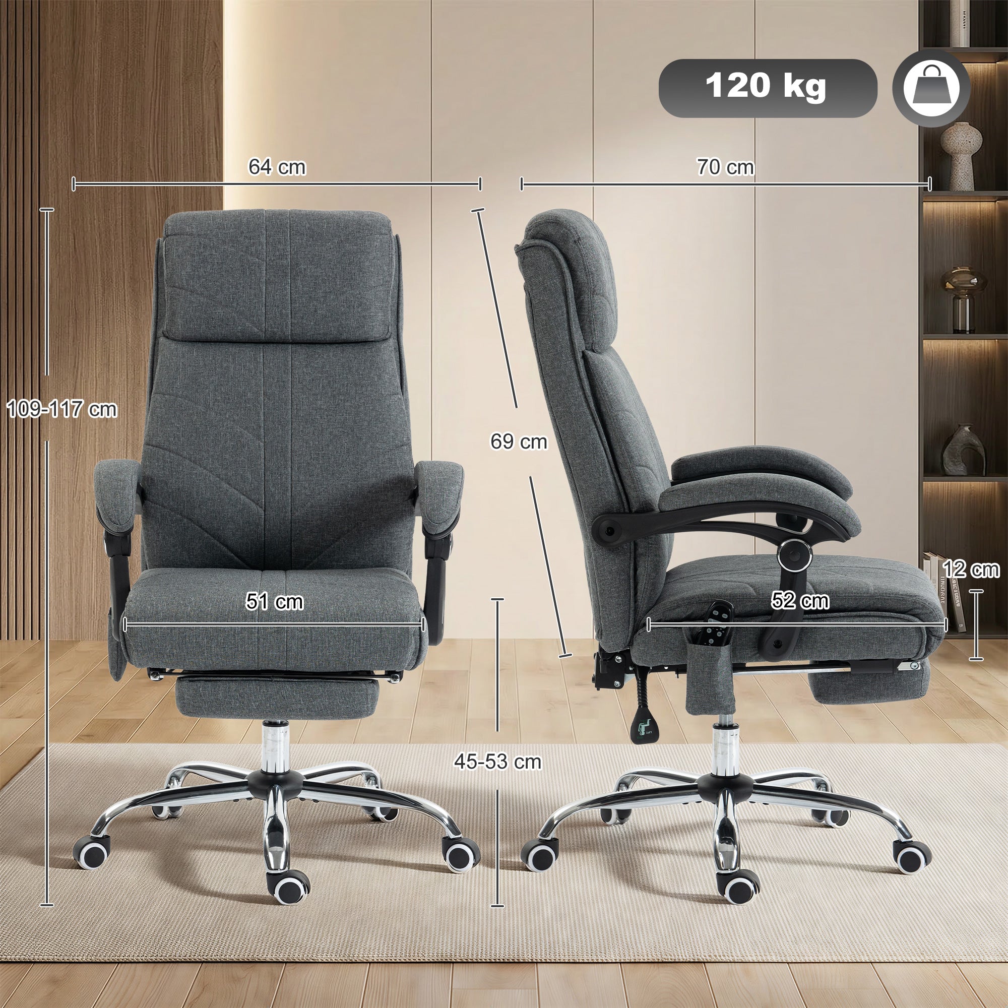 Vinsetto High Back Vibration Massage Office Chair with Footrest, Heated, Grey 