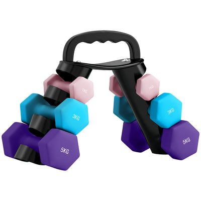 SPORTNOW Dumbbells Set with Storage Rack, 2 x 1kg, 2 x 3kg, 2 x 5kg, Pink 