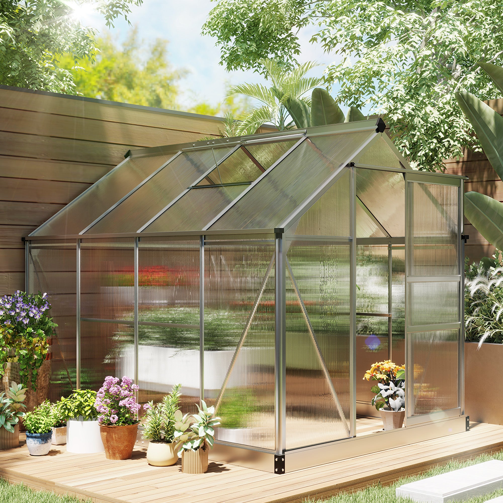 Outsunny 6 x 8ft Walk-In Greenhouse, with Sliding Door - Clear 