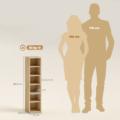HOMCOM Set of 2 CD Media Display Shelf Unit Tower Rack with Adjustable Shelves, Oak 
