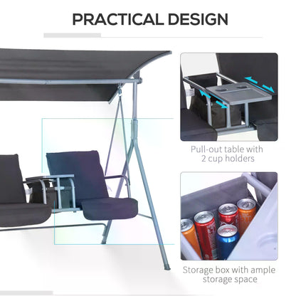 Outsunny Steel Frame 2-Seater  Swing Chair w/ Table Grey 