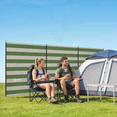 Outsunny 4 Pole Camping Windbreaks, Beach Wind Shield Shelter with Carry Bag and Steel Poles, 540cm x 150cm, Army Green 