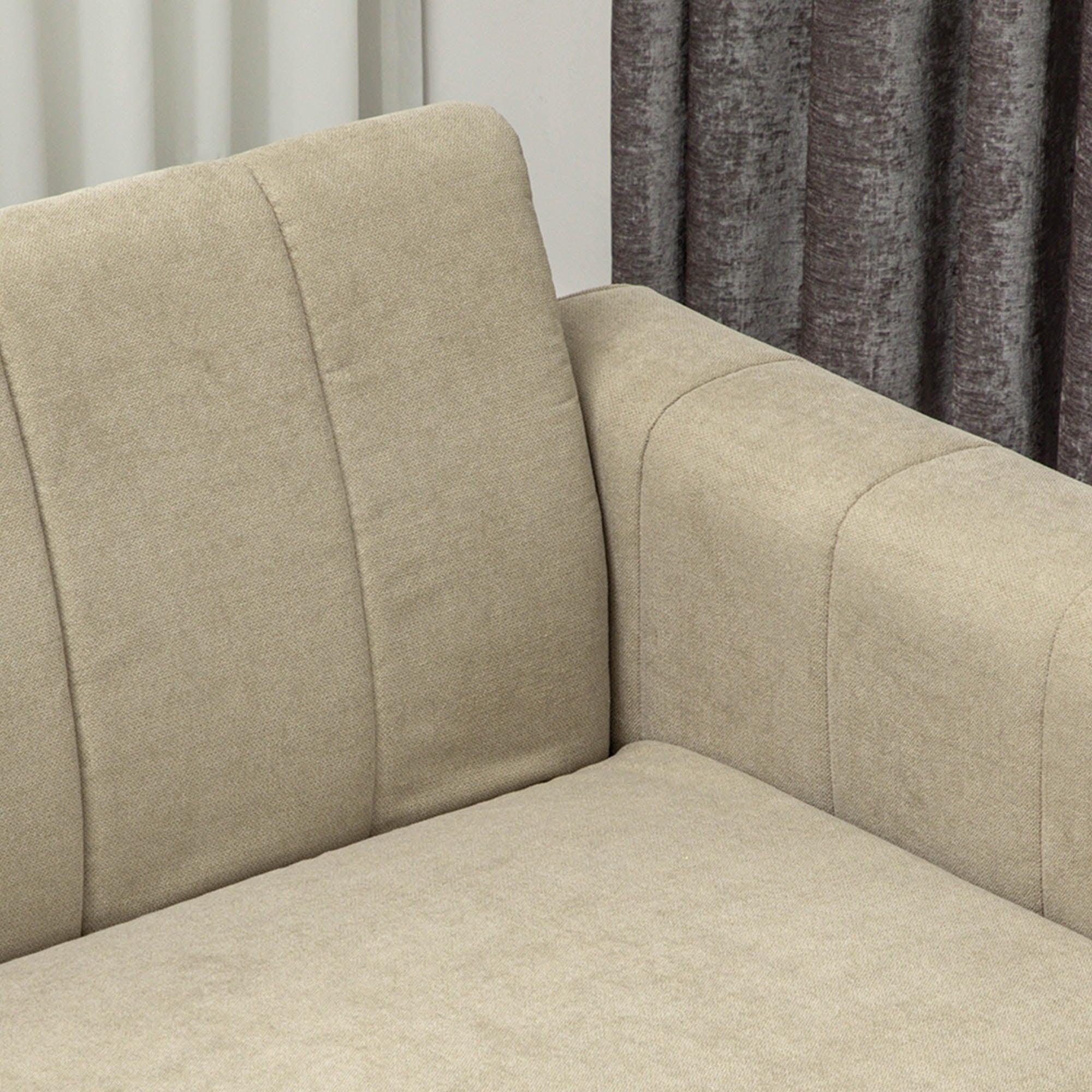 HOMCOM 3 Seater Sofa, Modern Fabric Sofa Couch, Channel Tufted Upholstered Sofa Settee for Living Room, Guest Room, Bedroom, Home Office, Khaki 