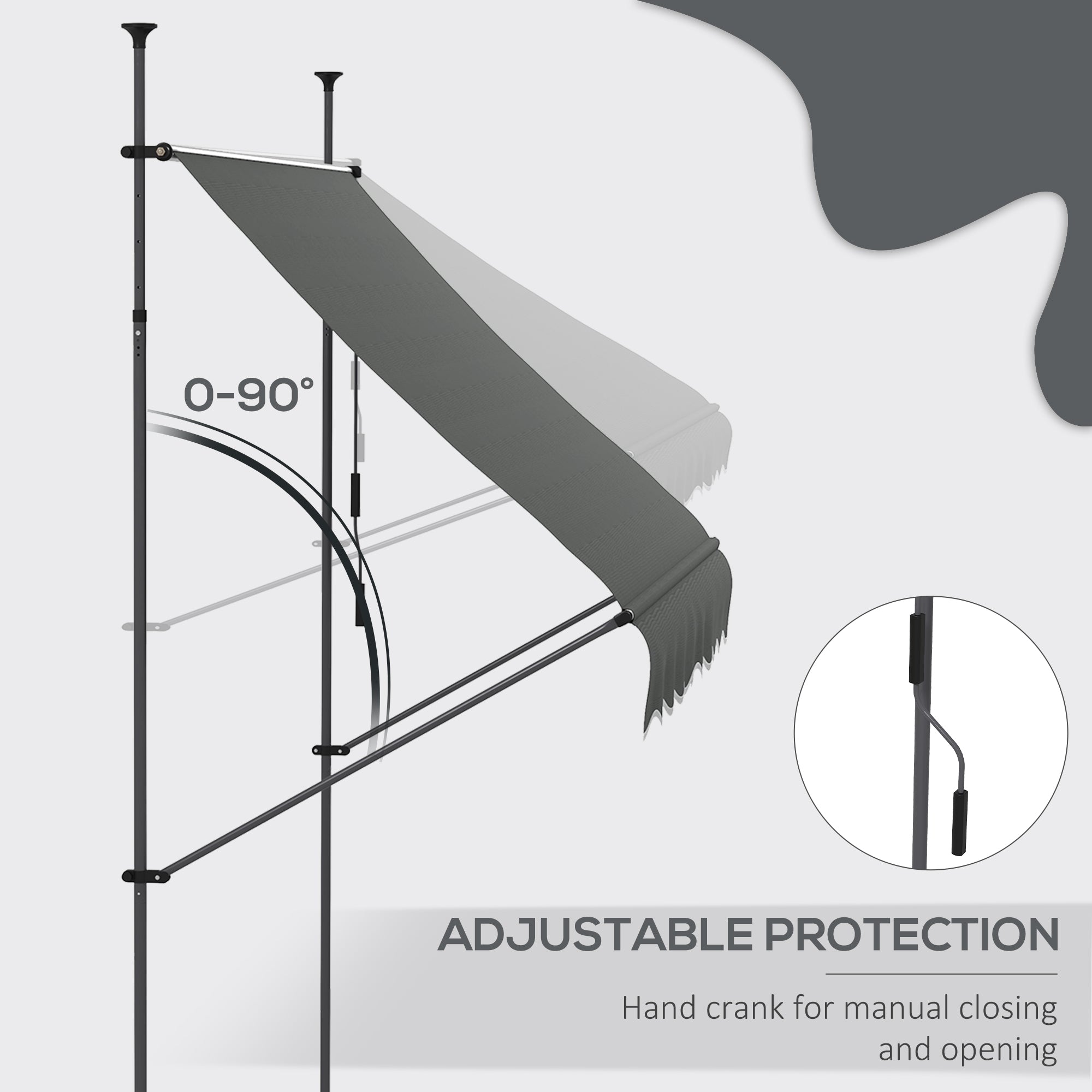 Outsunny 2.5 x 1.2m Retractable Awning, Free Standing Patio Sun Shade Shelter, UV Resistant, for Window and Door, Dark Grey 