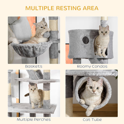PawHut Floor to Ceiling Cat Tree for Indoor Cats, 240-260cm, Adjustable Height - Light Grey 