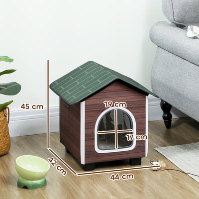 PawHut Insulated Outdoor Cat House, Water-Resistant Feral Cat Shelter with Elevated Base and Cushion, Red-brown 
