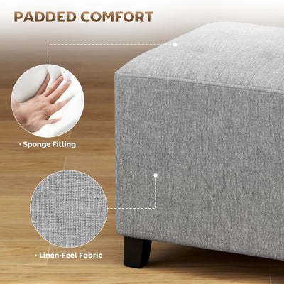 HOMCOM Square Footstool, Small Ottoman with Side Pocket, Linen Fabric Footrest Foot Stool with Rubber Wood Legs and Padded Seat for Living Room, Bedroom, Entryway, 35 x 35 x 35cm, Light Grey 