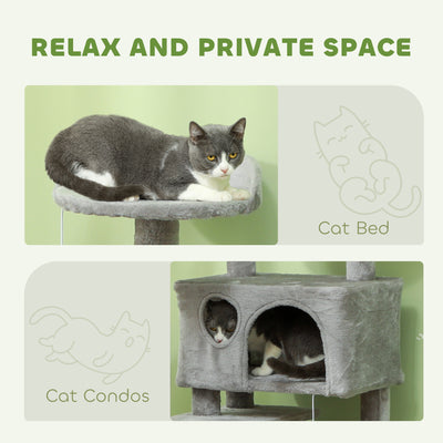 PawHut 138cm Cat Tree, Multi-Level Cat Tower with Scratching Posts and Pad, Bed, Condos, Platforms, Toy Balls, Light Grey 