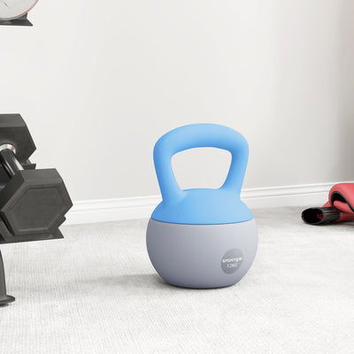 SPORTNOW 12KG Soft Kettlebell, Kettlebell with Non-Slip Handle for Home Gym, Weight Lifting, Strength Training, Light Blue/Grey 