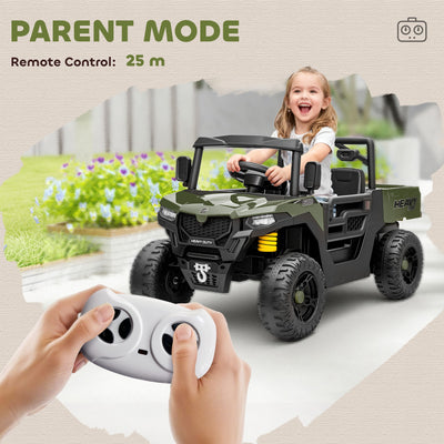 AIYAPLAY Kids Ride on Car, 12V Electric Kids UTV with Electric Dump Bed, 4-Wheel Suspension for 3-8 Years, Green 
