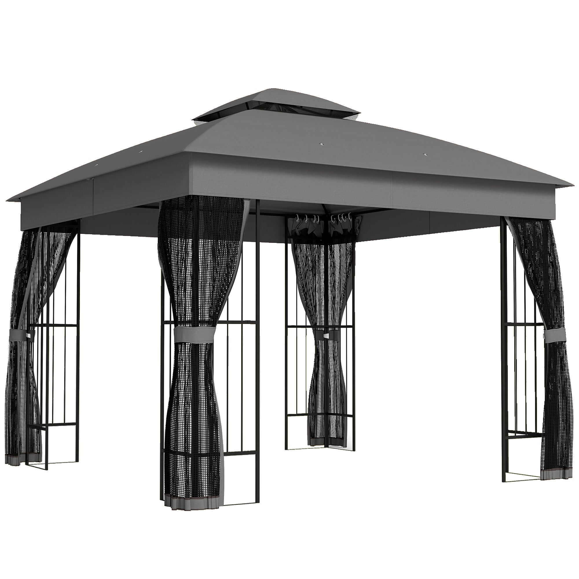 Outsunny 3 x 3 m Outdoor Garden Gazebo with Post Shelves, UPF50+ Double Roof Patio Permanent Pavilion, Grey 