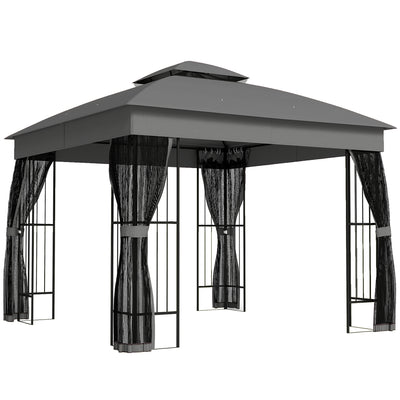 Outsunny 3 x 3 m Outdoor Garden Gazebo with Post Shelves, UPF50+ Double Roof Patio Permanent Pavilion, Grey 