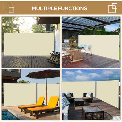 Outsunny Retractable Sun Side Awning Screen Fence Patio Garden Wall Balcony Screening Panel Outdoor Blind Privacy Divider (3x2M, Cream) 