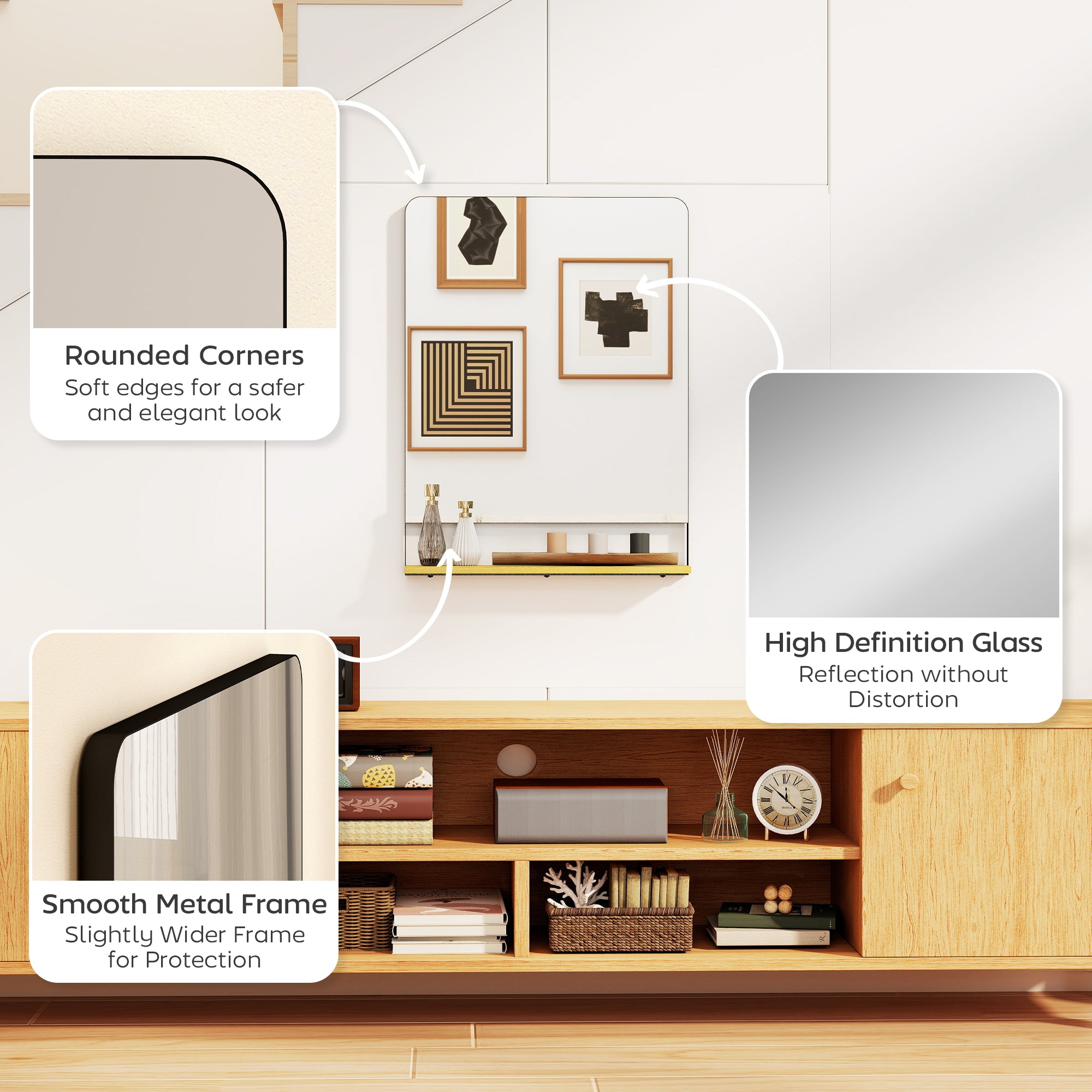 HOMCOM Wall Mirror with Wood Shelf - Black 