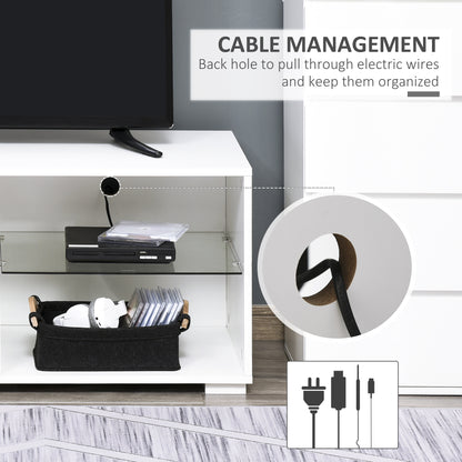 HOMCOM High Gloss TV Stand Storage Cabinet with 2 Shelves for Living Room Home Furniture White 