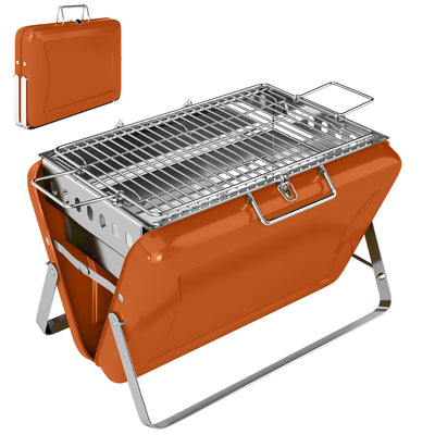 Outsunny Charcoal BBQ Grill Portable Stainless Steel Barbecue with Tilting Grate for Camping Picnic Garden Orange 