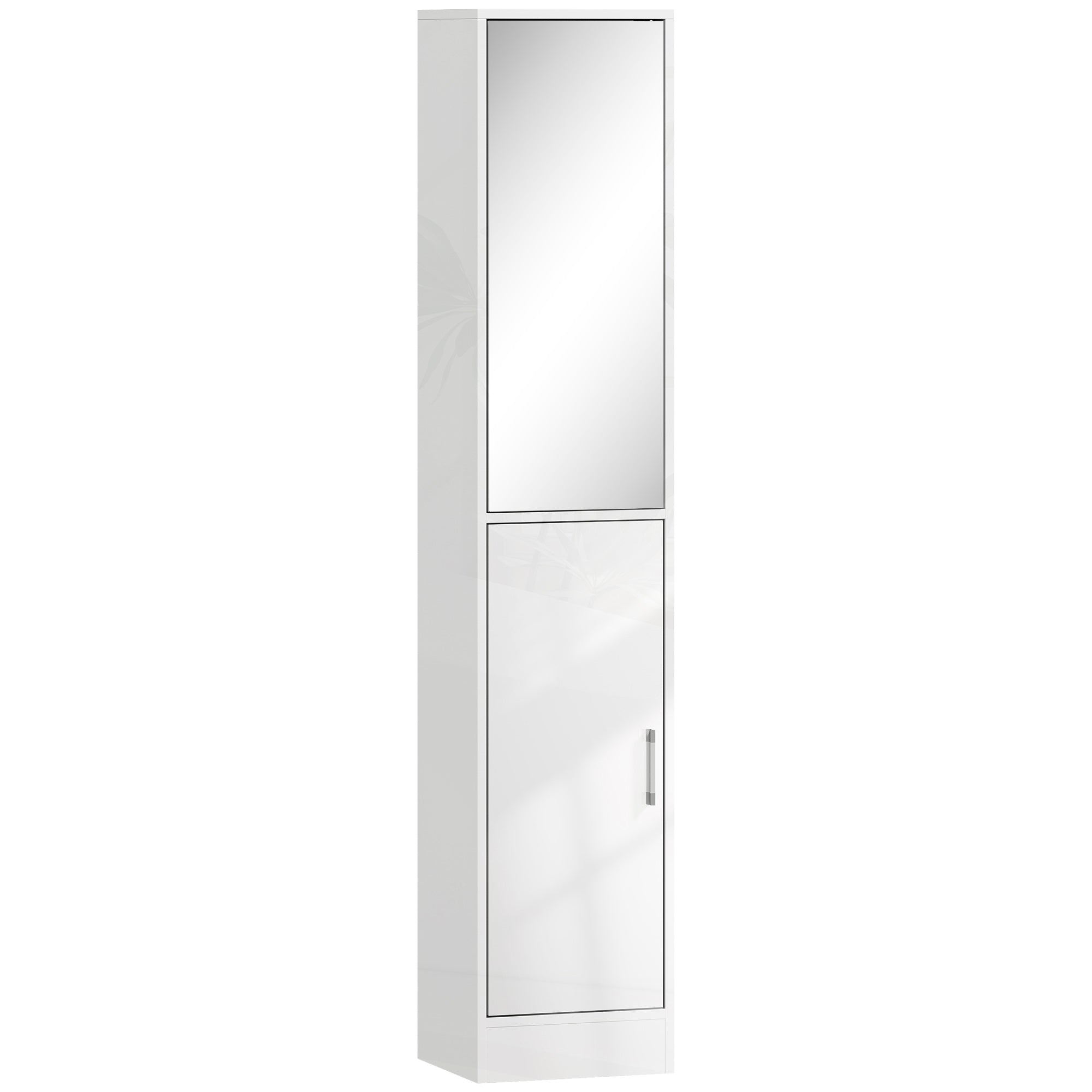 kleankin Tall Bathroom Cabinet with Mirror and Adjustable Shelf - High Gloss White
