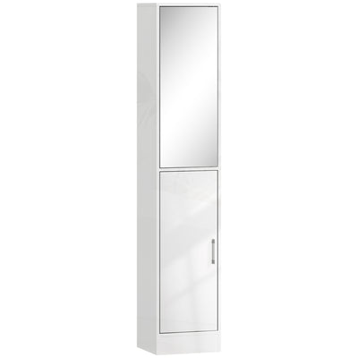 kleankin Tall Bathroom Cabinet with Mirror and Adjustable Shelf - High Gloss White 