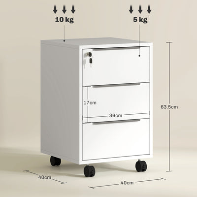 HOMCOM Three-Drawer Locking Filing Cabinet - White 