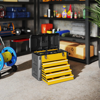 HOMCOM 4 Drawers Large Toolbox - Yellow 