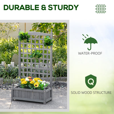 Outsunny Garden Planters with Trellis for Climbing Vines, Wood Raised Beds for Garden, Flower Pot, Indoor Outdoor, Grey 