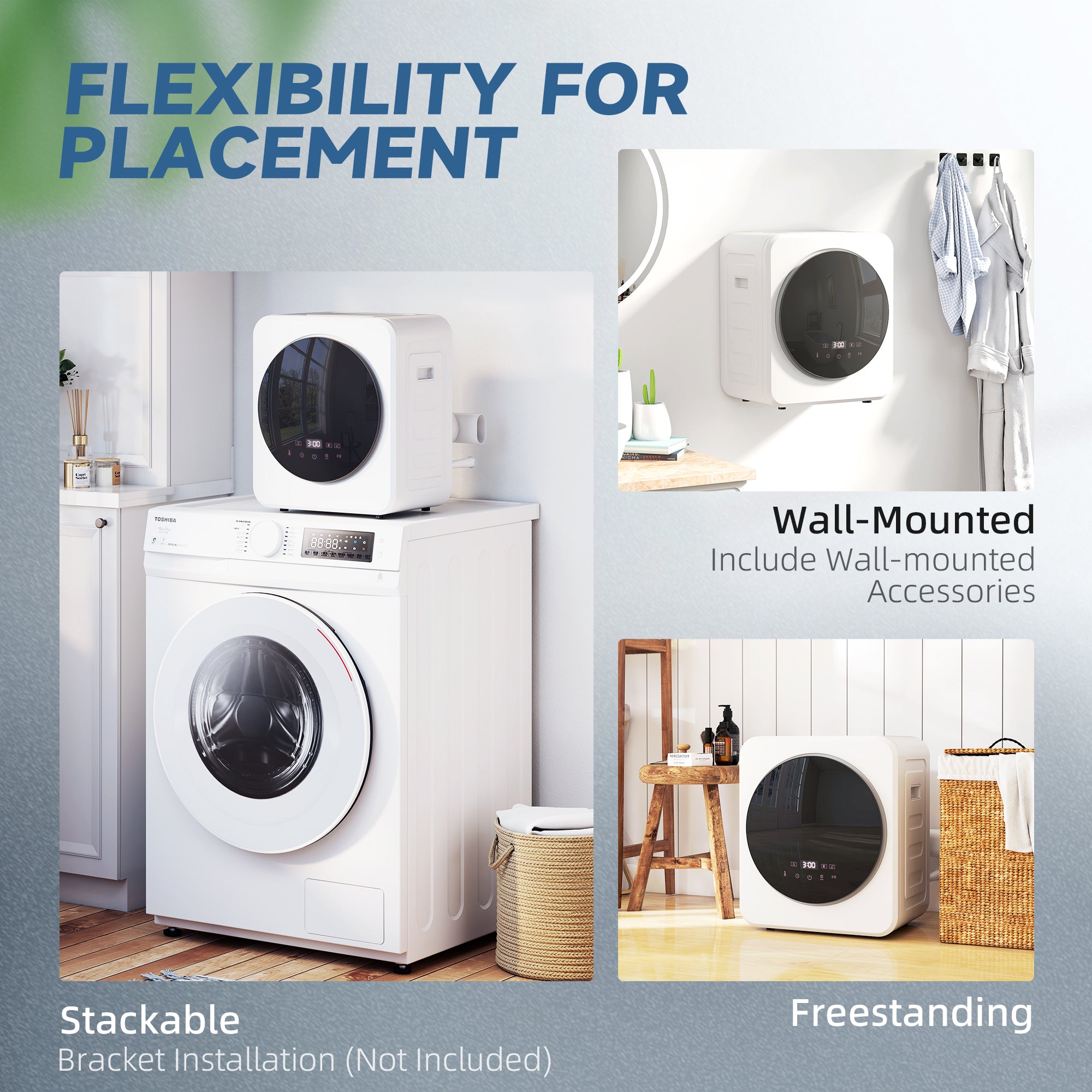HOMCOM 4 kg Vented Tumble Dryer, 800W Compact Freestanding Front Tumble Dryer with Stainless Steel Tub and Customisable Timer, Wall-Mounted Portable Small Clothes Drying Machine, White 