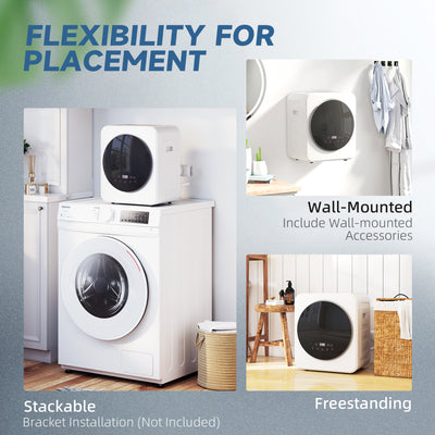HOMCOM 4 kg Vented Tumble Dryer, 800W Compact Freestanding Front Tumble Dryer with Stainless Steel Tub and Customisable Timer, Wall-Mounted Portable Small Clothes Drying Machine, White 