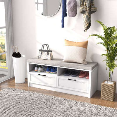 HOMCOM Shoe Bench with Removable Cushion, Shoe Storage Bench with Padded Seat, Open Compartments and Drawers for Entryway Hallway 