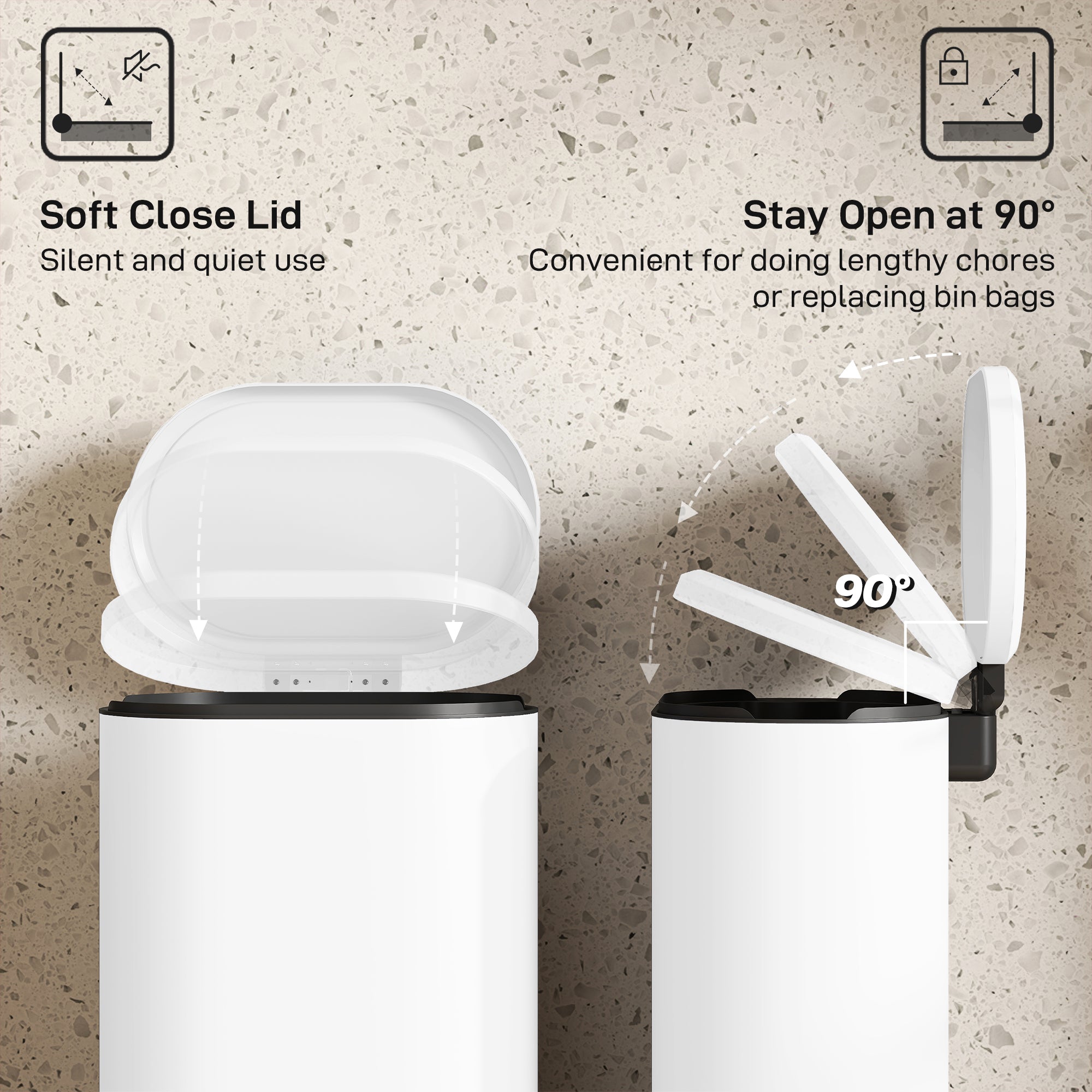 HOMCOM 30 L Modern Curved Kitchen Bin - White 