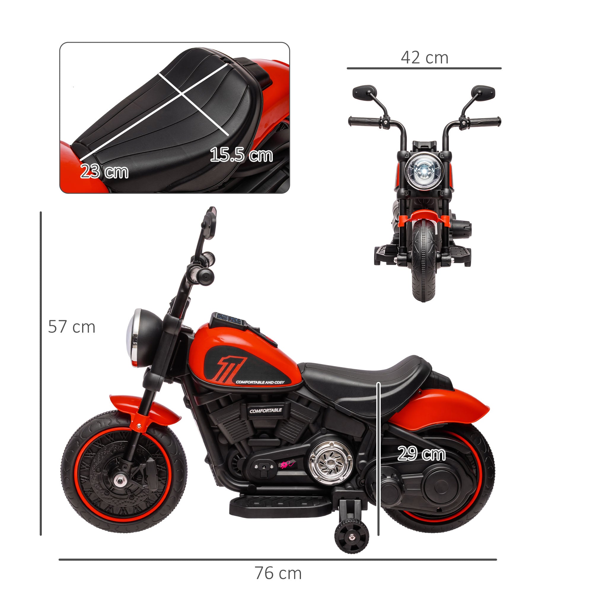 HOMCOM 6v Electric Motorbike with Training Wheels, One-Button Start - Red 