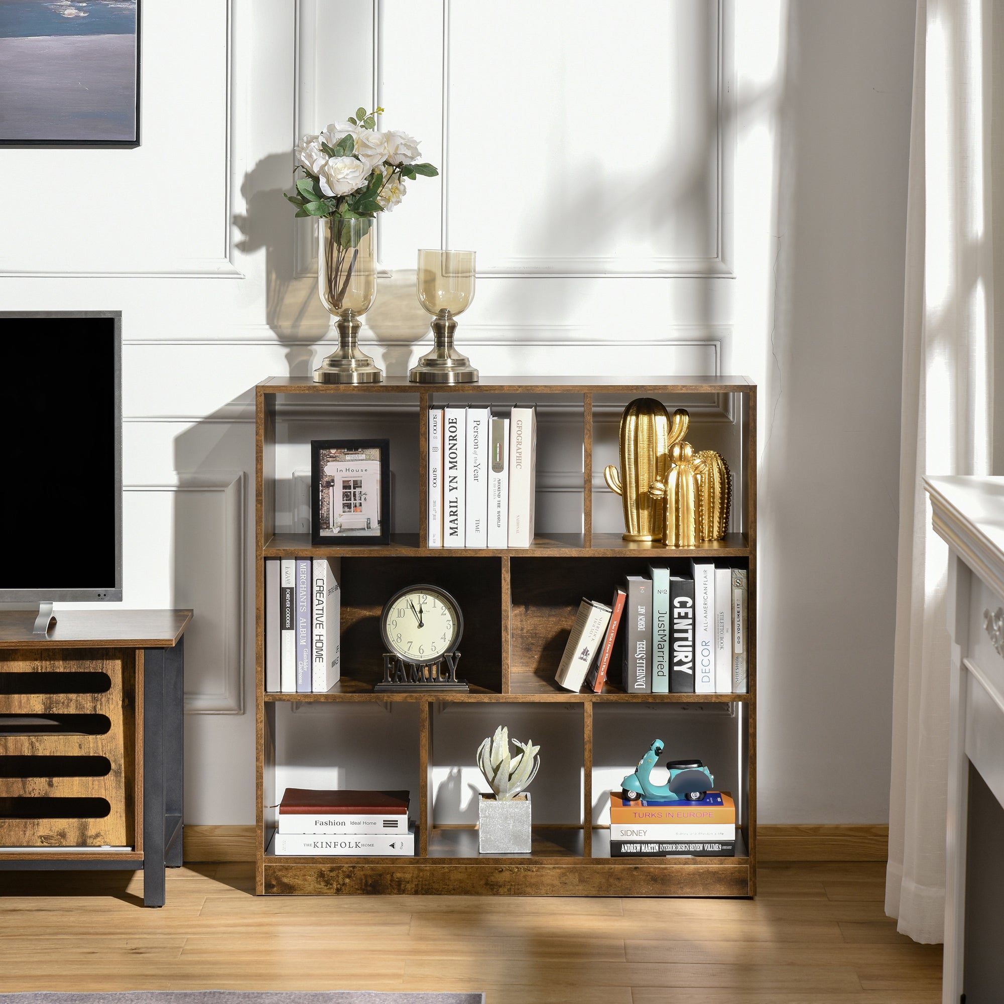 HOMCOM 3-Tier Bookcase, Storage Shelf Unit with Open Compartments, for Living Room, Bedroom, Office, Divider, 97.5 x 30 x 100 cm, Rustic Brown 