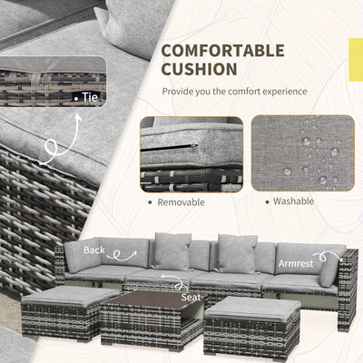 Outsunny Seven-Piece Rattan Patio Furniture Set, with Cushions - Grey 
