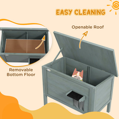 PawHut Feral Cat House, Wooden Insulated with Removable Floor, Water-Resistant Openable Roof - Charcoal Grey 