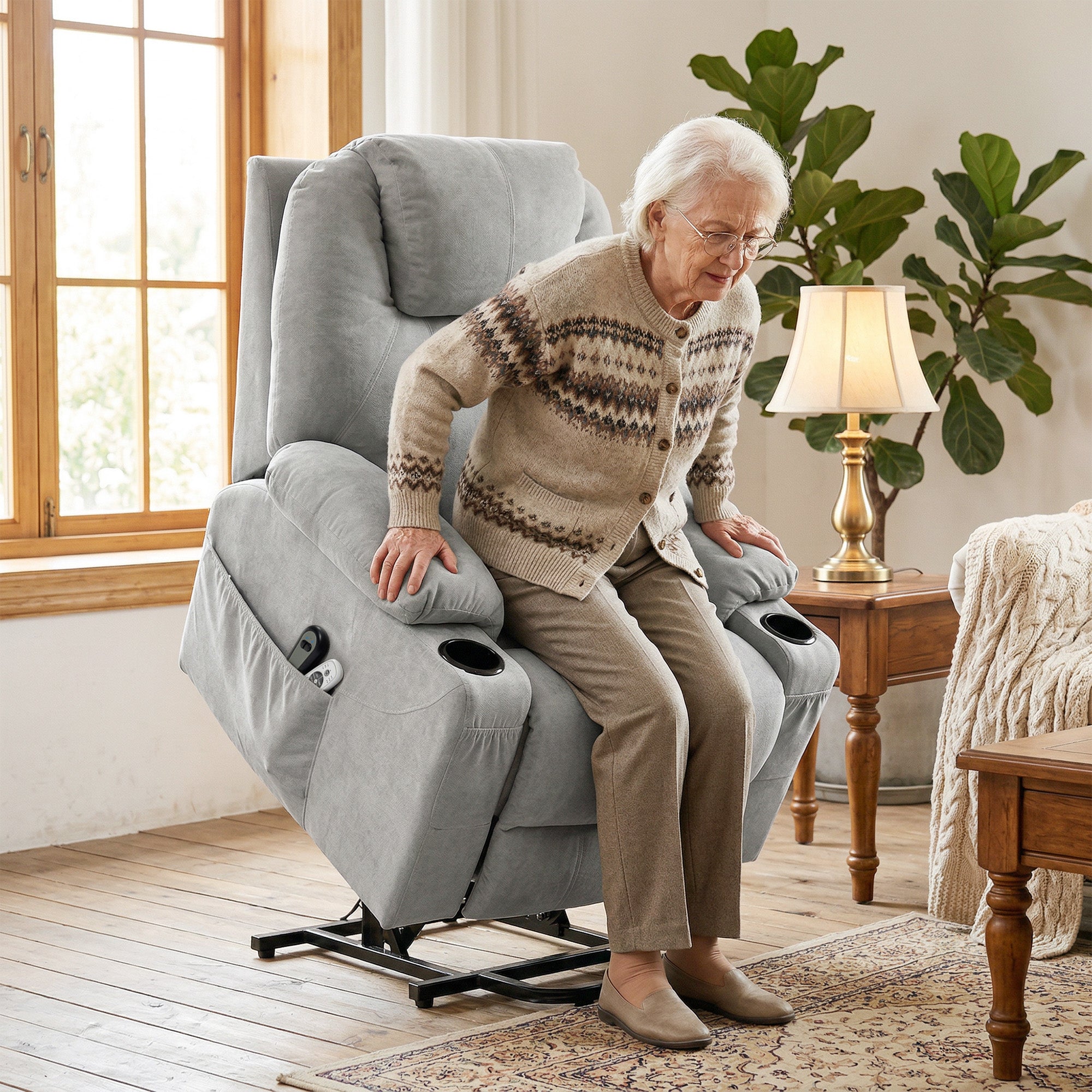 HOMCOM Power Lift Recliner Chair with Pocket Spring, Electric Lift Chair with Wide Backrest, Light Grey 