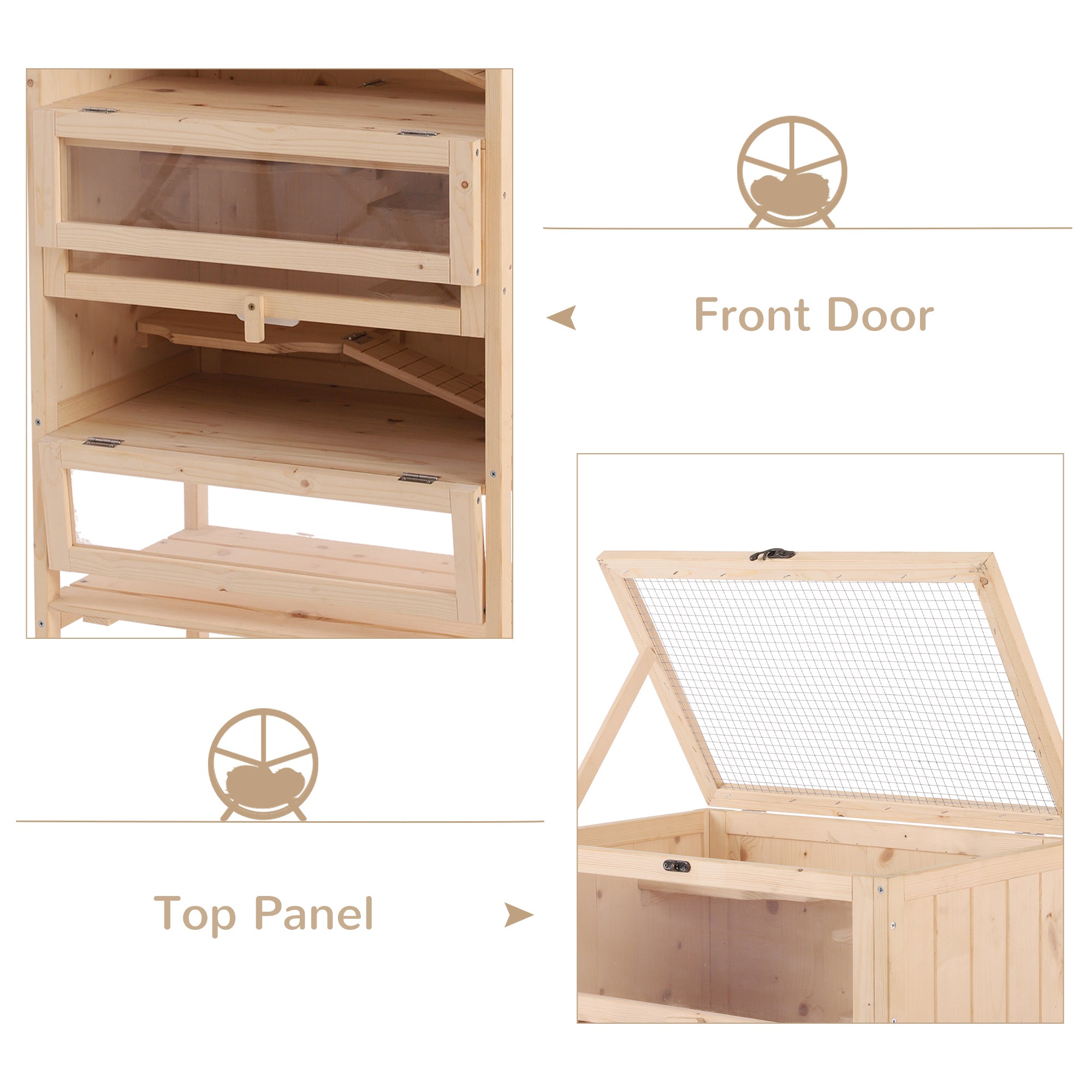 PawHut Wooden Large Hamster Cage, Gerbil Cage 4 Layers with Tall Bottom & Storage Shelf 