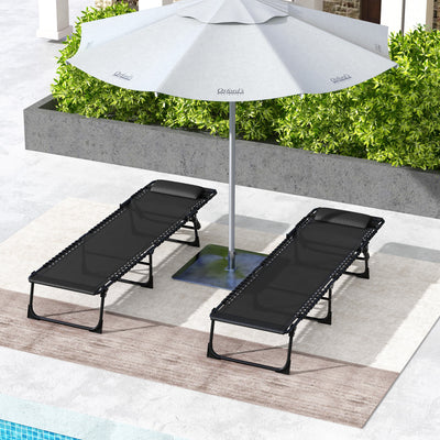 Outsunny Set of Two Folding Sun Loungers, with Four-Position Backs - Black 