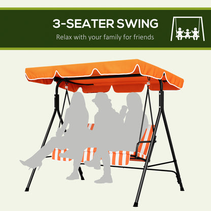 Outsunny Three-Seater Garden Swing Chair, with Adjustable Canopy - Orange Stripe 