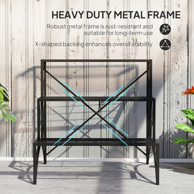Outsunny Three-Tier Decorative Metal Plant Stand - Black 