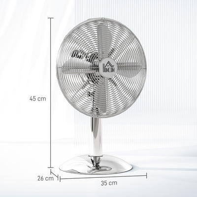 HOMCOM Three-Speed Oscillating Desk Fan - Silver-Tone 