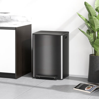 HOMCOM 60L Dual Compartment Stainless Steel Bin, with Deodoriser Holders - Black 