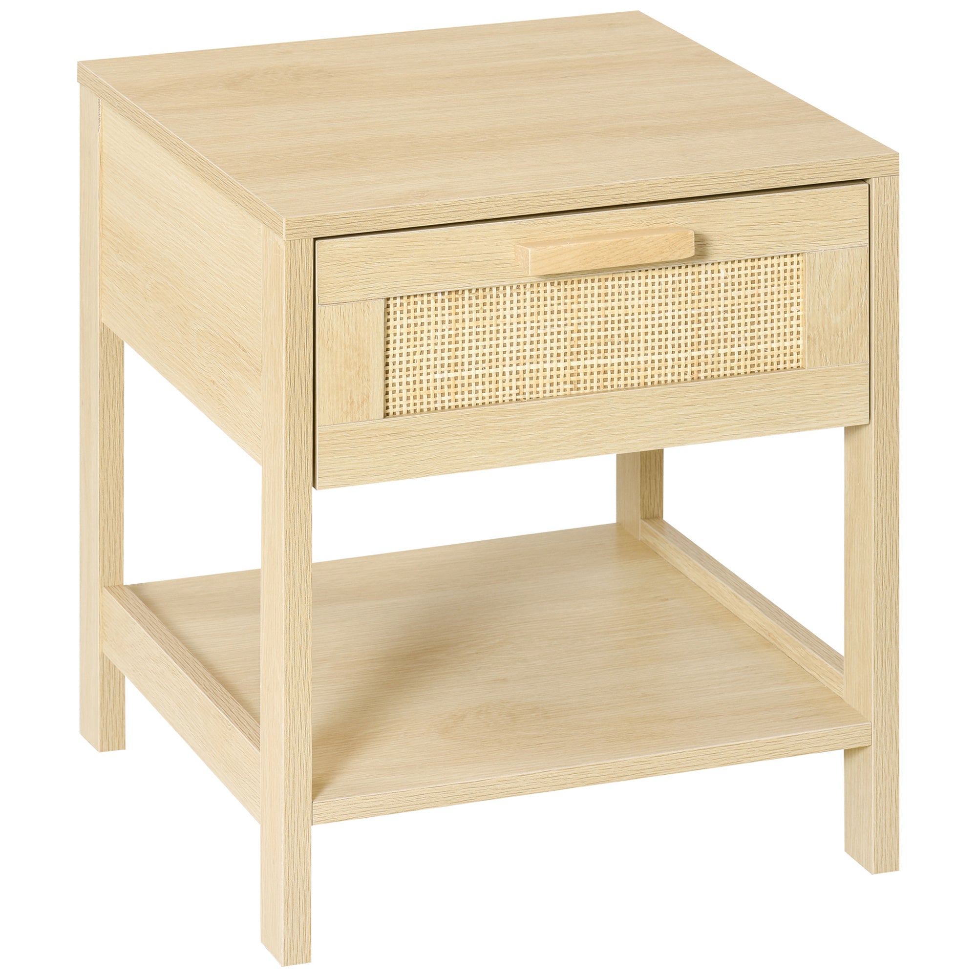 HOMCOM Nightstand with Rattan Drawer and Storage Shelf, Bedside End Table for Bedroom, Living Room 